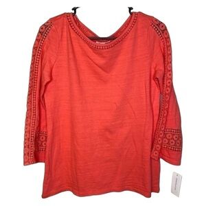 NWT Women's Charter Club Crochet-Inset Top Blouse
